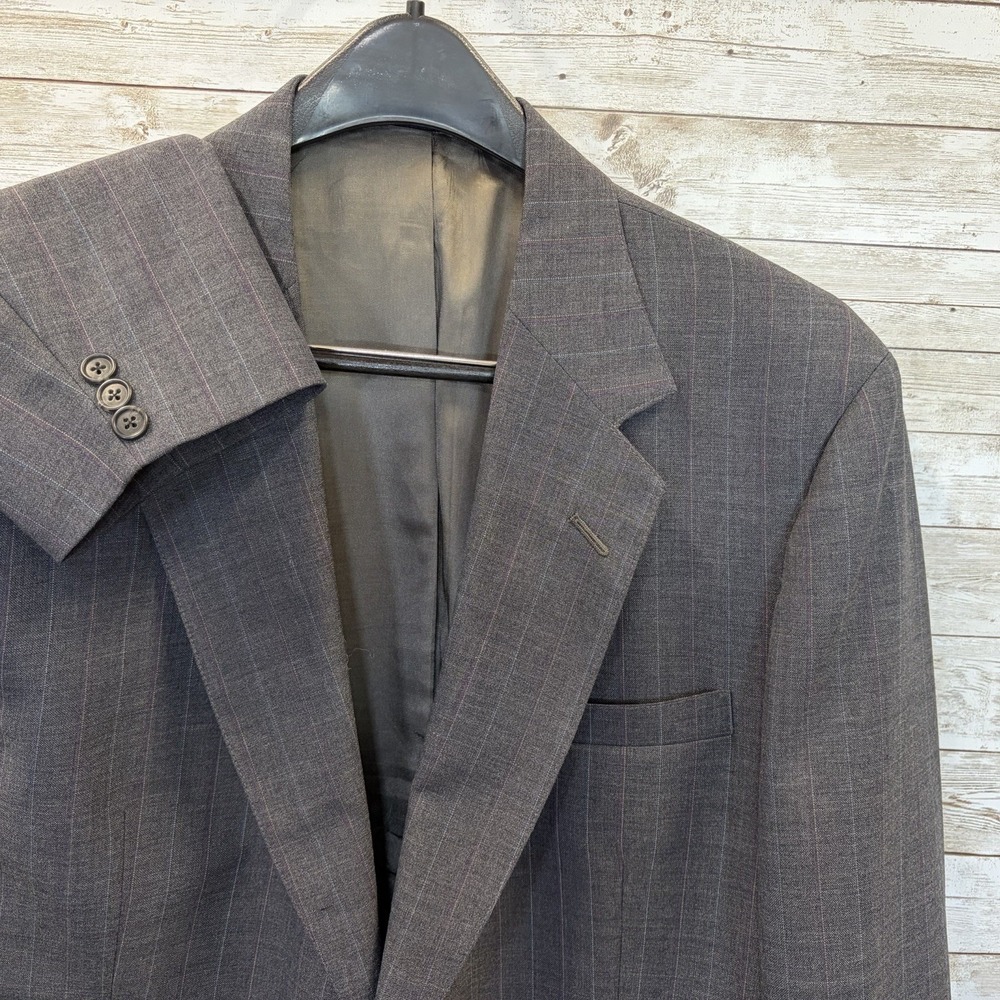 Vintage London Fog Mens 44L Blazer Gray Pinstripes 2 Button Classic Made In USA